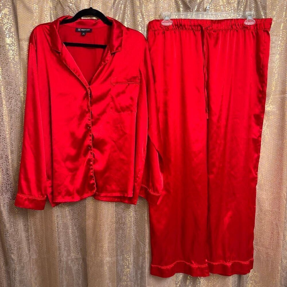 INC International Concepts Lipstick Red Satin Silky Pajama Set XL